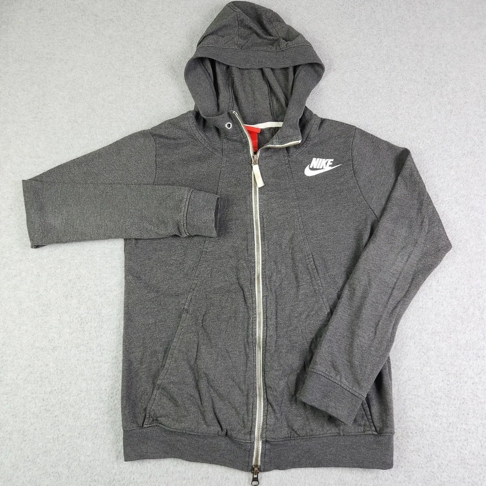Nike Hoodie Womens Small Gray Heathered Activewear Gym Embroidered Logo Full Zip